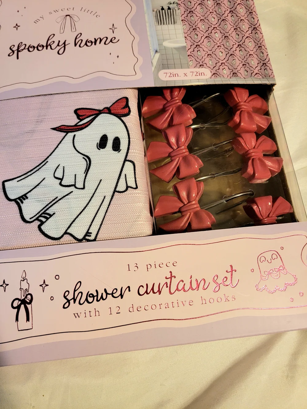 Pink Shower Curtain Set with Decorative Hooks